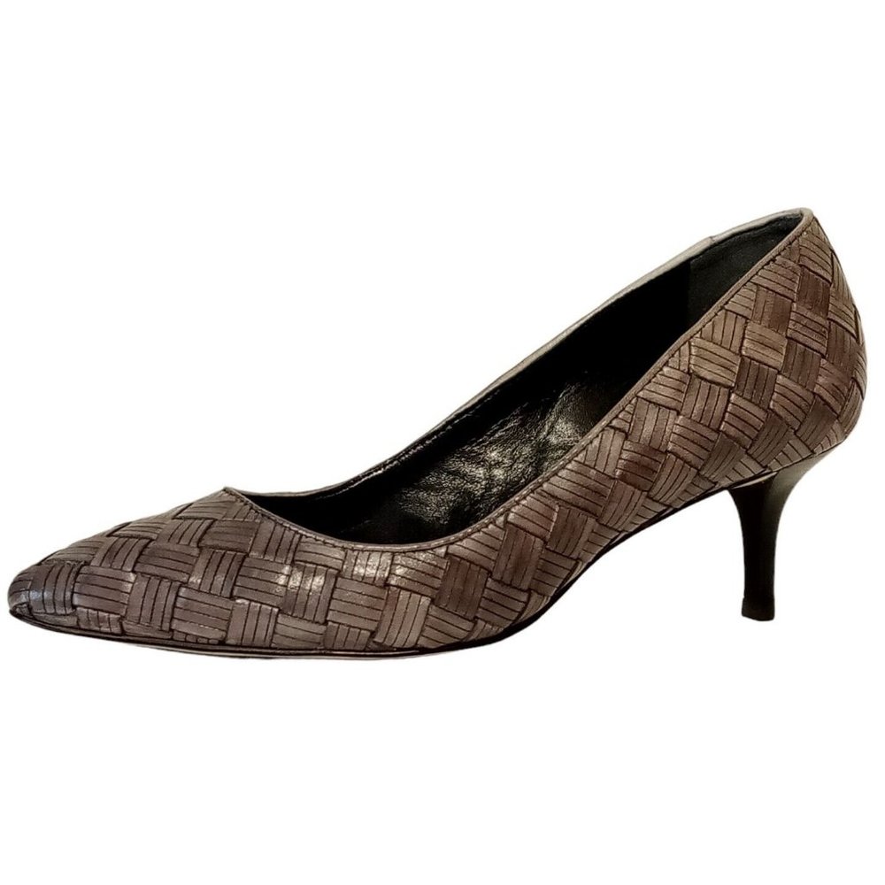 Cole Haan Gray Basket weave Pumps sz 7B Leather 2 1/2" heel F10 D 32408 GUC